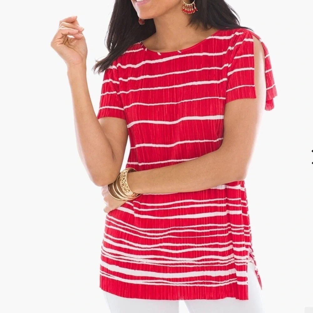 Travelers By Chico’s Dainty Stripe Pleated Top‎ NEW Chico’s Size 0